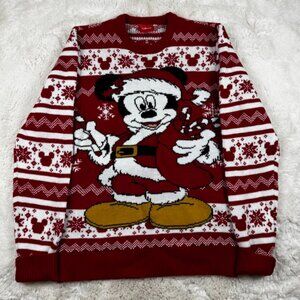 Disney Mickey Mouse Christmas Sweater Women's Small Red White Snowflake Holiday